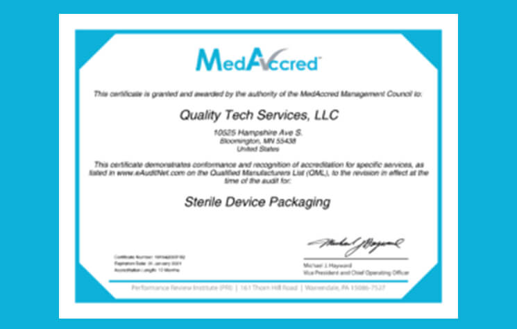 QTS receives Global First in Sterile Device Packaging from MedAccred