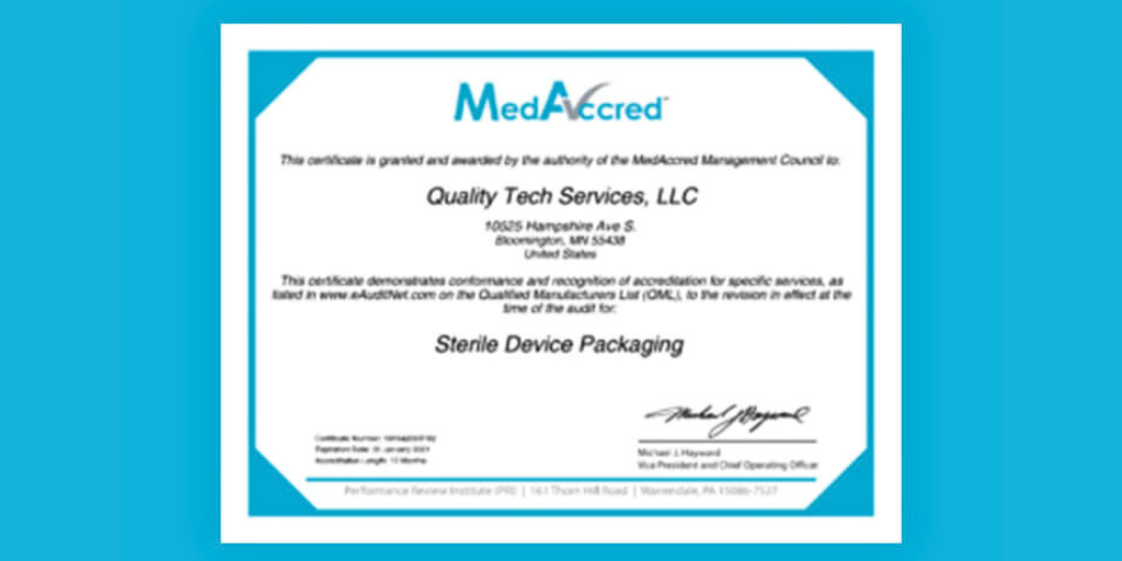 QTS receives Global First in Sterile Device Packaging from MedAccred